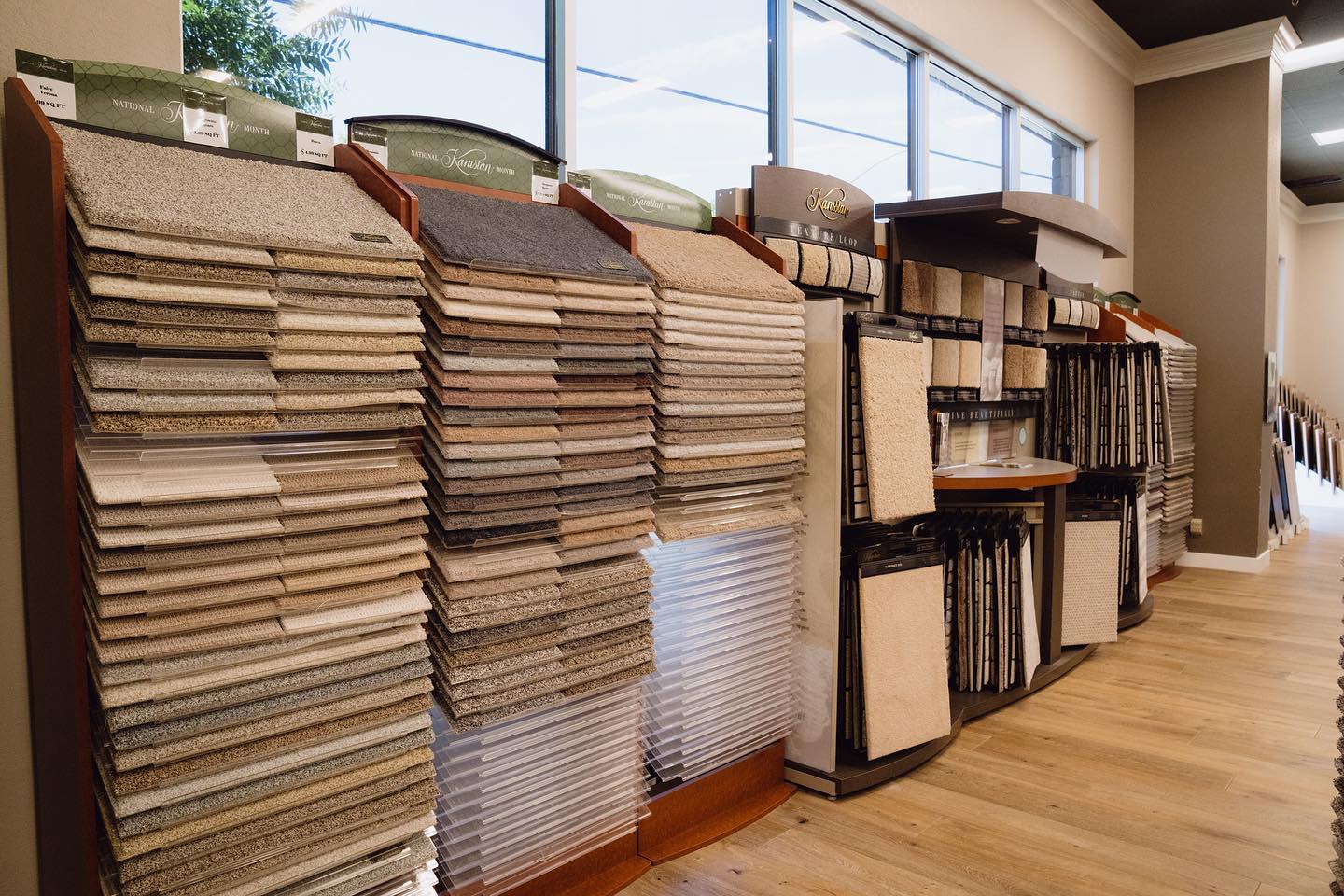 Large wall of flooring samples